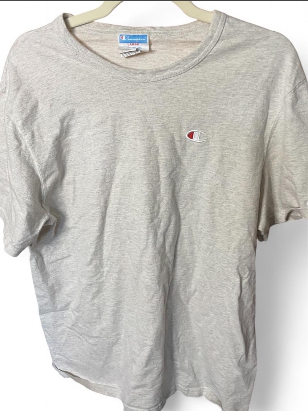 Champion Vintage Men's Light Gray Embroidered Logo Cotton T-Shirt